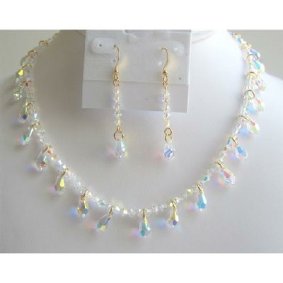 Gold AB Crystals Teardrop Jewelry